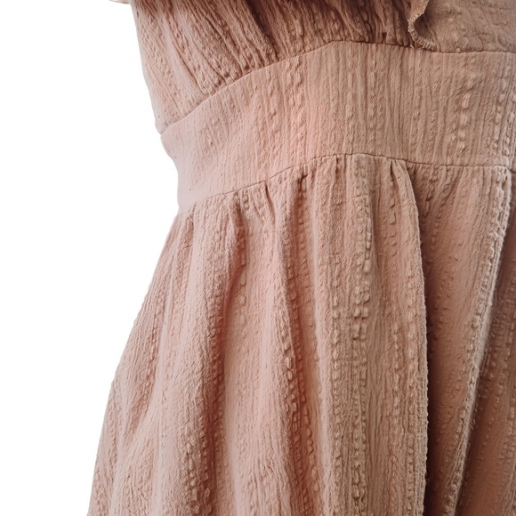 Showpo Terracotta Brown Ruffle Mini Dress AU 10 US 6 Cotton Tie Back Deep V Neck - Picture 7 of 10